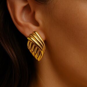 Monet Gold Tone Ribbed Earrings